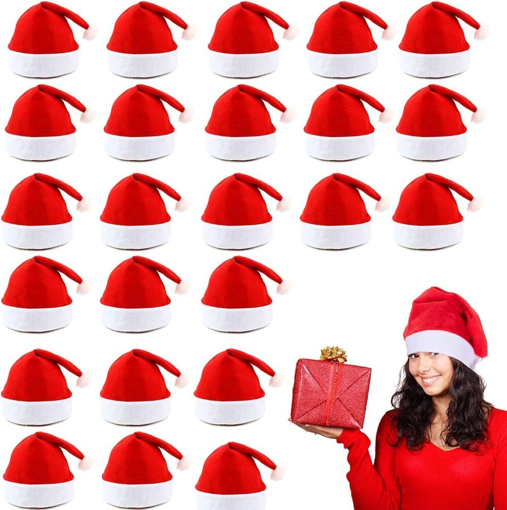 2534 24 pack Non-Woven Red Cloth Santa Hat Christmas Caps for for Adults